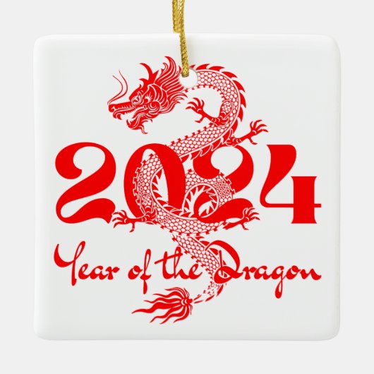 2024 Jaar van de Draak Chinees Nieuwjaar Keramisch Ornament (Voorkant)
