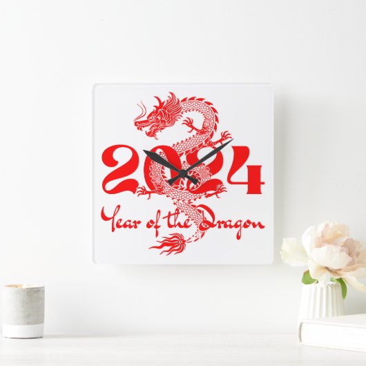 2024 Jaar van de Draak Chinees Nieuwjaar Vierkante Klok (Huis)