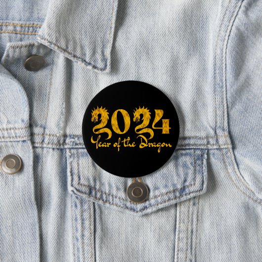 2024 JAAR VAN DE DRAAK GOUD RONDE BUTTON 7,6 CM (In situ)