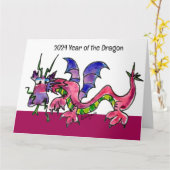 2024 Jaar van de Draak Nieuwjaar Kaart (Gele Bloem)