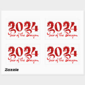 2024 JAAR VAN DE DRAAK ROOD RECHTHOEKIGE STICKER (Vel)