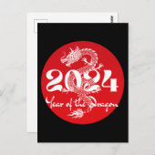 2024 Jaar van de draak rood wit Briefkaart (Voorkant / Achterkant)