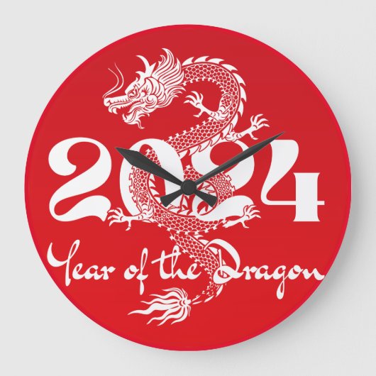 2024 jaar van de draak rood wit grote klok (Voorkant)