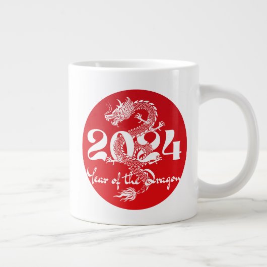 2024 Jaar van de draak rood wit Grote Koffiekop (Rechts)