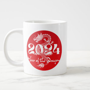 2024 Jaar van de draak rood wit Grote Koffiekop