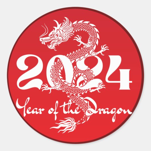 2024 Jaar van de draak rood wit Ronde Sticker (Voorkant)