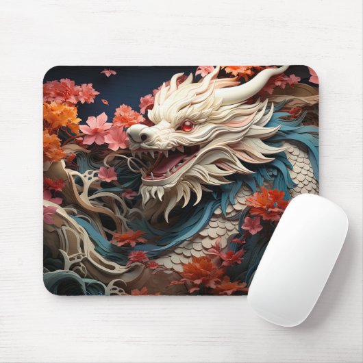 2024 Jaar van de Draak | Witte draak Muismat (Met muis)