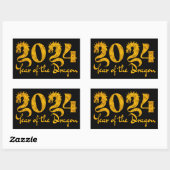 2024 JAAR VAN DE DRAGON GOUD RECHTHOEKIGE STICKER (Vel)