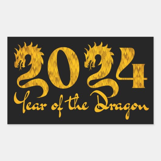 2024 JAAR VAN DE DRAGON GOUD RECHTHOEKIGE STICKER (Voorkant)