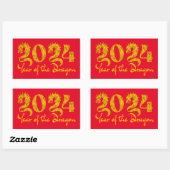 2024 JAAR VAN DE DRAGON GOUD RECHTHOEKIGE STICKER (Vel)
