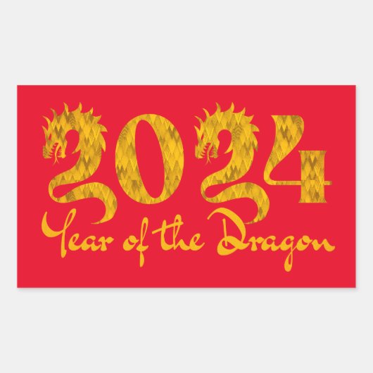 2024 JAAR VAN DE DRAGON GOUD RECHTHOEKIGE STICKER (Voorkant)