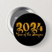 2024 JAAR VAN DE DRAGON GOUD RONDE BUTTON 7,6 CM (Voorkant /achterkant)