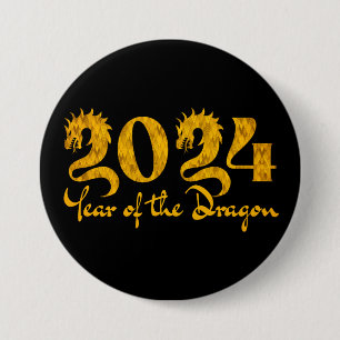 2024 JAAR VAN DE DRAGON GOUD RONDE BUTTON 7,6 CM