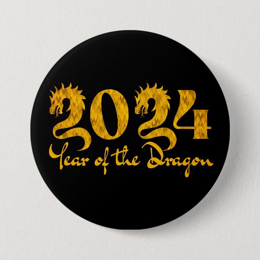 2024 JAAR VAN DE DRAGON GOUD RONDE BUTTON 7,6 CM (Voorkant)