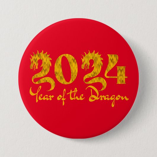 2024 JAAR VAN DE DRAGON GOUD RONDE BUTTON 7,6 CM (Voorkant)