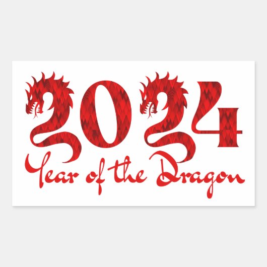 2024 JAAR VAN DE DRAGON RODE RECHTHOEKIGE STICKER (Voorkant)