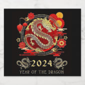 2024 jaar van de Dragon wijnfles Sparkling Wijnetiket (Enkel label)
