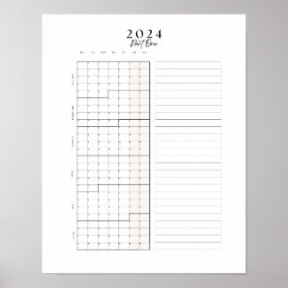 2024 januari - juni blokkalender Wall Poster