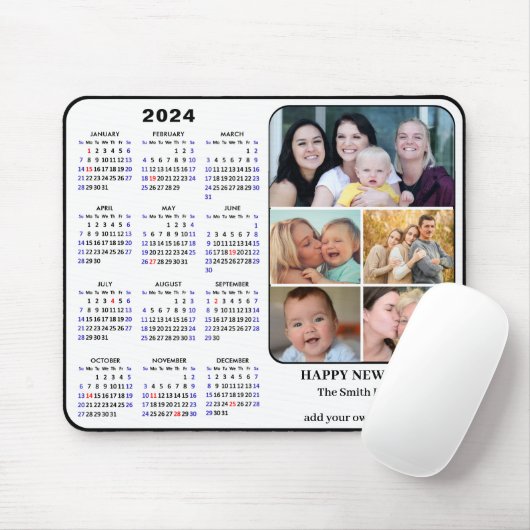 2024 Kalender 5 Familie Foto US Feestdagen Eenvoud Muismat (Met muis)