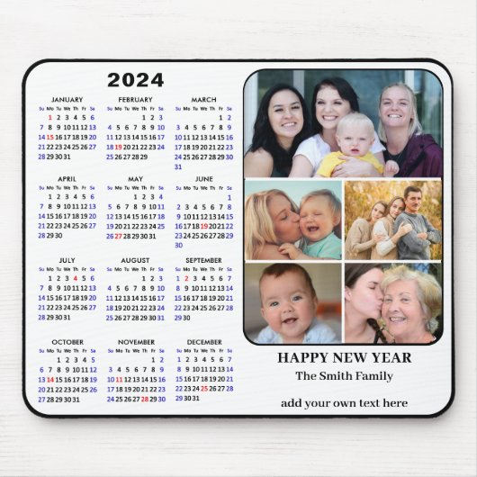 2024 Kalender 5 Familie Foto US Feestdagen Eenvoud Muismat (Voorkant)