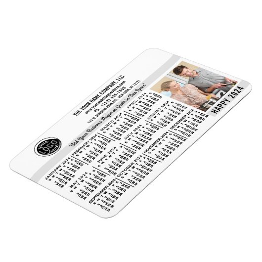 2024 Kalender Aangepaste Business Logo Naam Foto W Magneet (Linkerzijde)