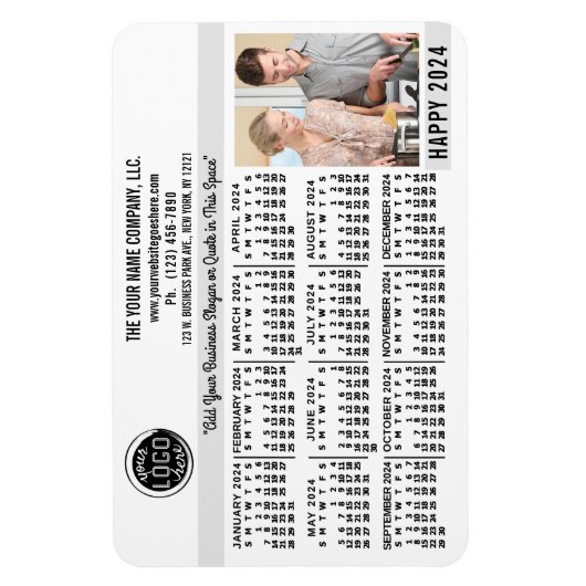 2024 Kalender Aangepaste Business Logo Naam Foto W Magneet (Verticaal)