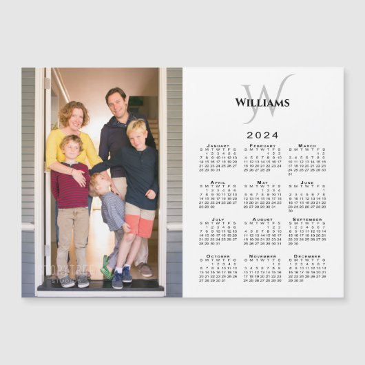 2024 Kalender Aangepaste Foto Monogram Naam Magnee (Voorkant)
