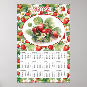 2024 Kalender  Aardbeien Waterverf Poster