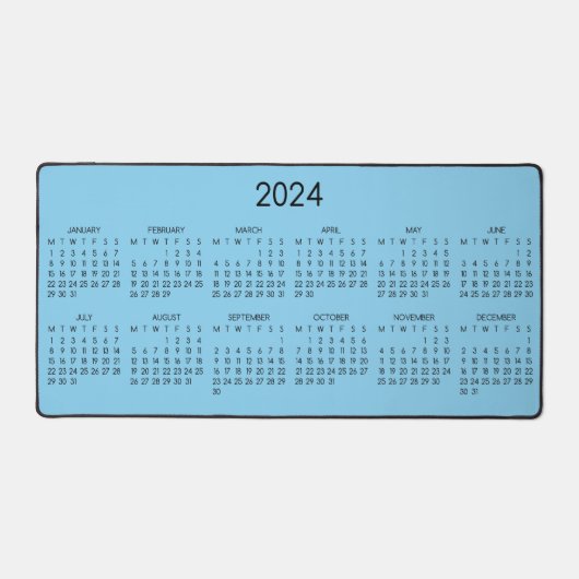 2024 Kalender Baby Blauwe Kleur Achtergrond Bureaumat (Voorkant)