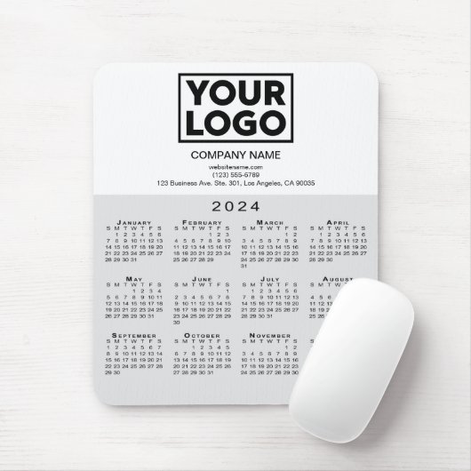 2024 Kalender Bedrijf Logo en Tekst Grijs Wit Muismat (Met muis)