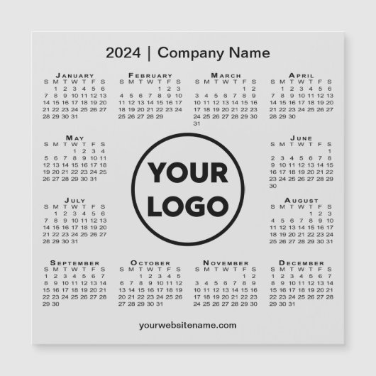 2024 Kalender Bedrijf Logo op Lichtgrijze Magneet (Voorkant)