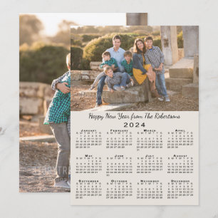 2024 Kalender Beige 2 Aangepaste Foto's Gelukkig N Feestdagenkaart