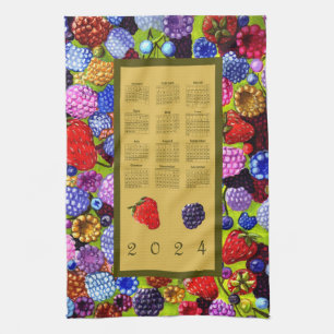 2024 Kalender Berries Border Blackberry Strawberry Theedoek