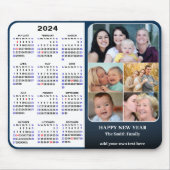 2024 Kalender Blauw Familie Fotocollage US Vakanti Muismat (Voorkant)
