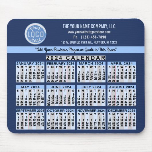 2024 Kalender Blauw Gemakkelijk Custom Business Lo Muismat (Voorkant)