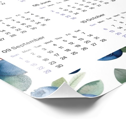 2024 Kalender  Blueberries Waterverf Foto Afdruk (Hoek)