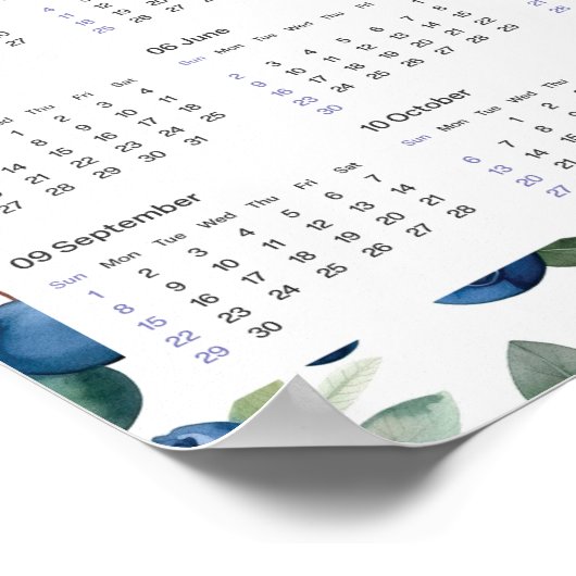 2024 Kalender  Blueberries Waterverf Poster (Hoek)