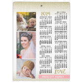2024 Kalender Blush Roze Goud Familie Fotocollage Klembord (Achterkant)