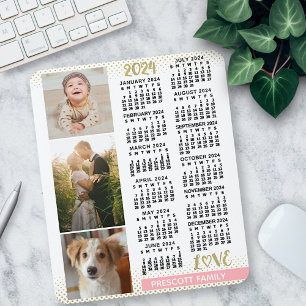 2024 Kalender Blush Roze Goud Familie Fotocollage Muismat