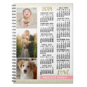 2024 Kalender Blush Roze Goud Familie Fotocollage Notitieboek (Voorkant)
