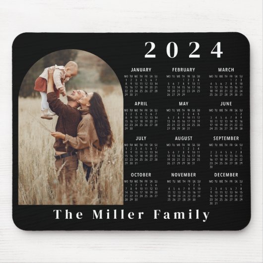 2024 Kalender boho modern 1 foto zwart minimalist Muismat (Voorkant)