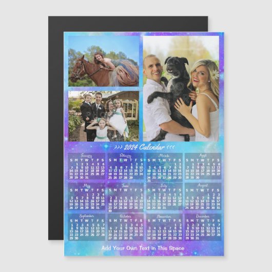 2024 Kalender Boho Waterverf Aangepaste Fotomagnee (Voorkant / Achterkant)