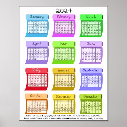 2024 Kalender Bolts Stoffen Font Tekens Poster (Voorkant)