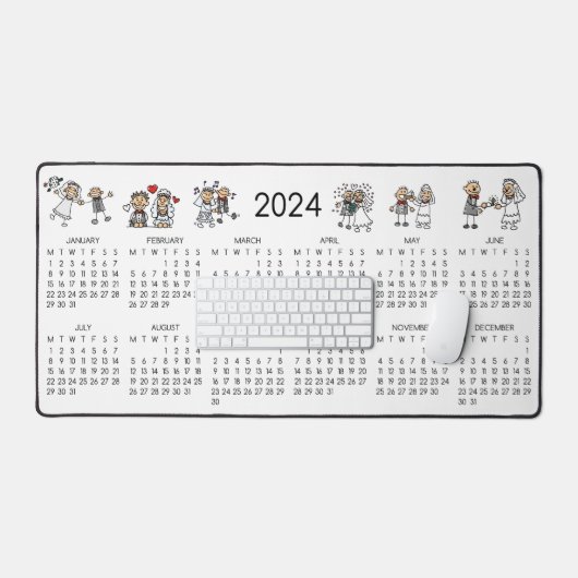 2024 Kalender Bruiloft Koppels Karakters Bureaumat (Keyboard & Muis)