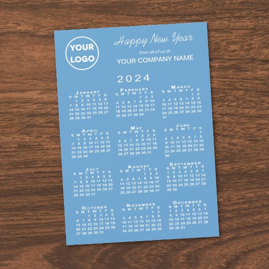 2024 Kalender Business Logo Lichtblauw Sneeuwvlok Feestdagenkaart