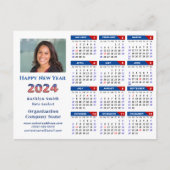2024 Kalender Business Logo US Patriottisch Blauw  Feestdagenkaart (Voorkant)