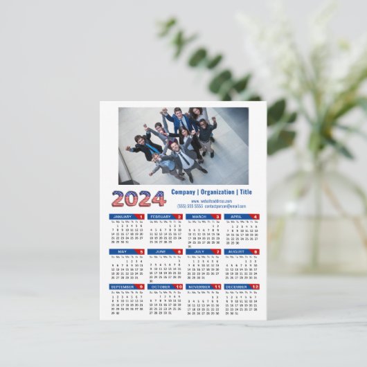 2024 Kalender Business Logo US Patriottisch Blauw  Feestdagenkaart (Staand voorkant)