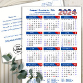 2024 Kalender Business Logo US Patriottisch Blauw  Feestdagenkaart