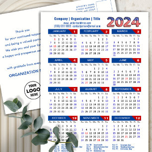 2024 Kalender Business Logo US Patriottisch Blauw  Feestdagenkaart