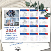2024 Kalender Business Logo US Patriottisch Blauw  Feestdagenkaart